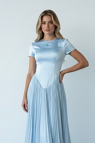 Blue Muse Gown – Satin & Chiffon Dress