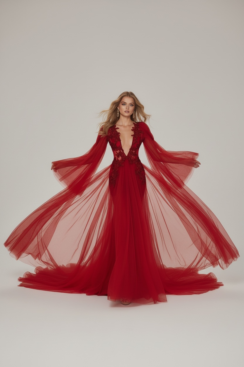 Rouge Haute Couture Gown
Hand-Embroidered Masterpiece