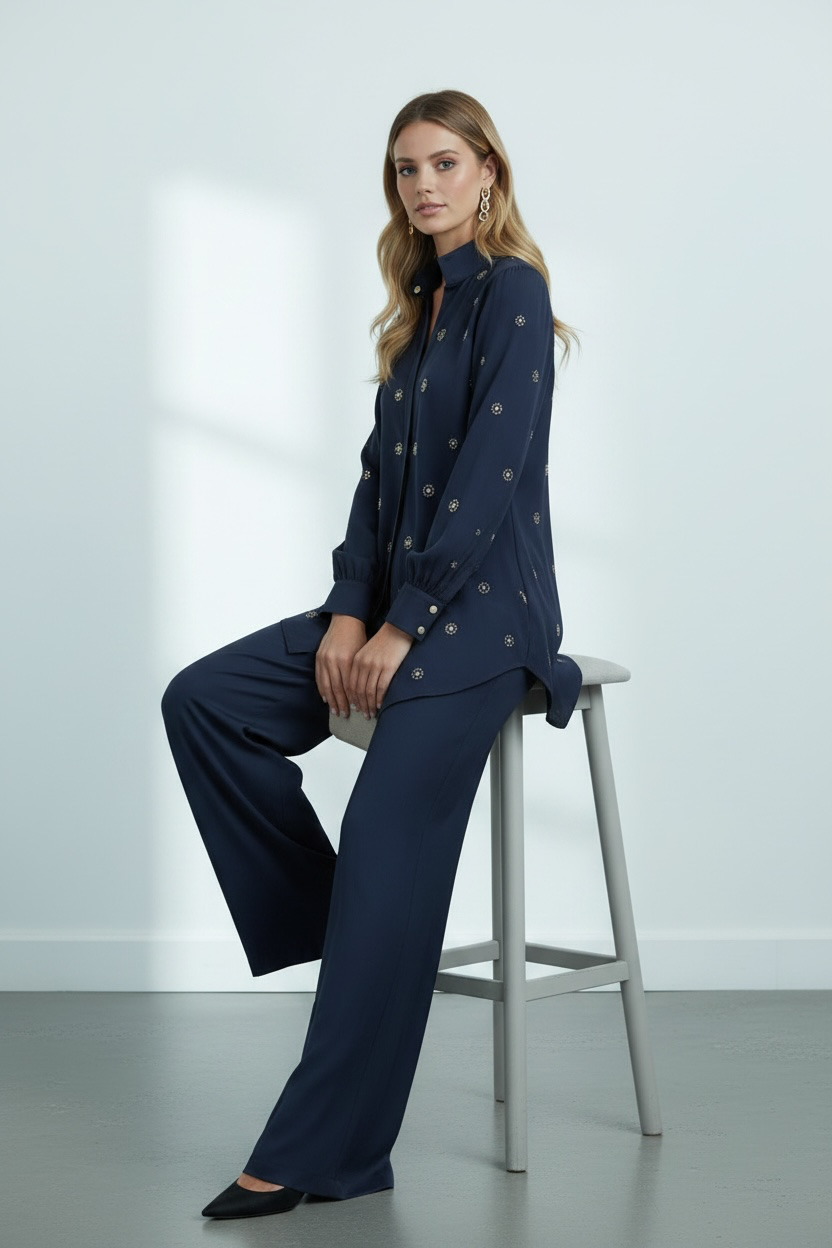 Maison Étoile-Midnight Navy Embellished Couture Set