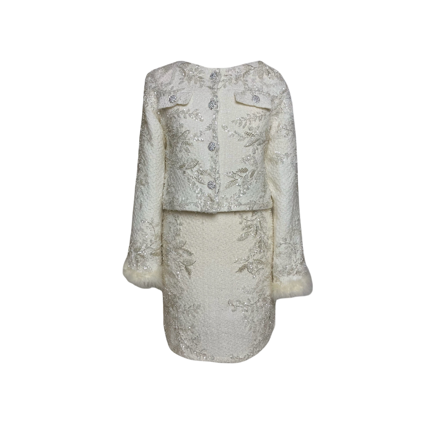 Royal Two-Piece Ensemble – Hand-Embroidered Viscose Cotton Set with Blazer & Short Skirt