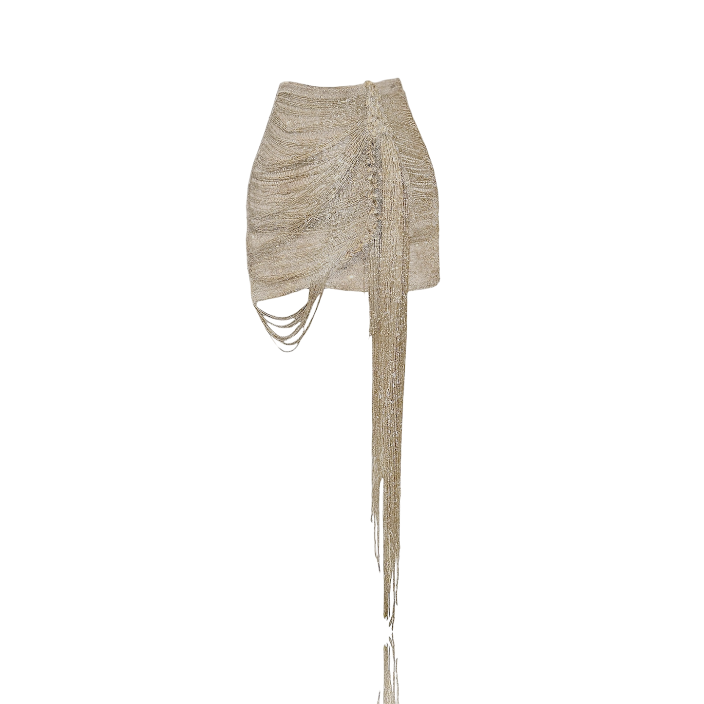 Maison Skirt – Hand-Embroidered Asymmetric Skirt with Pearls & Fringe