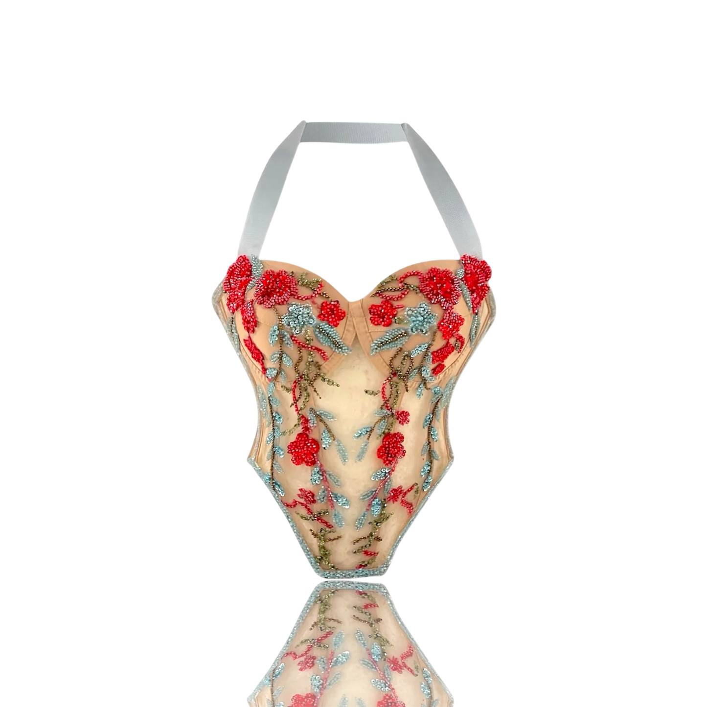 Corset Fee – Hand-Embellished Pearl & Crystal Lace-Up Corset