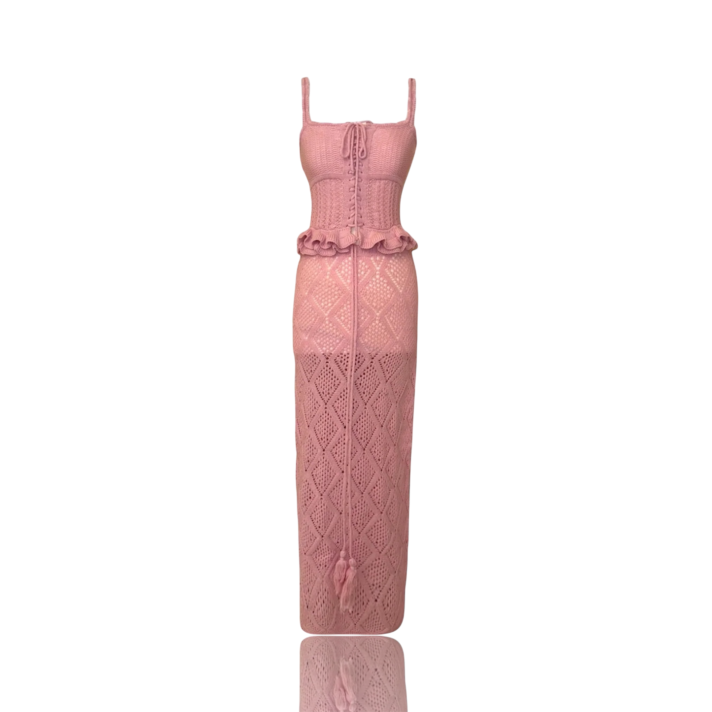 Knitwear Rosée d’Amour – Hand-Crocheted Two-Piece Set with Corset & Ankle-Length Skirt