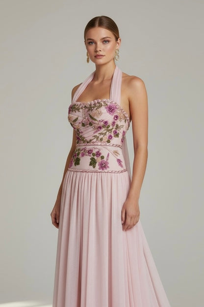 aRosé Lumière Couture - draped Corsage & Chiffon Skirt - Hand embroidery