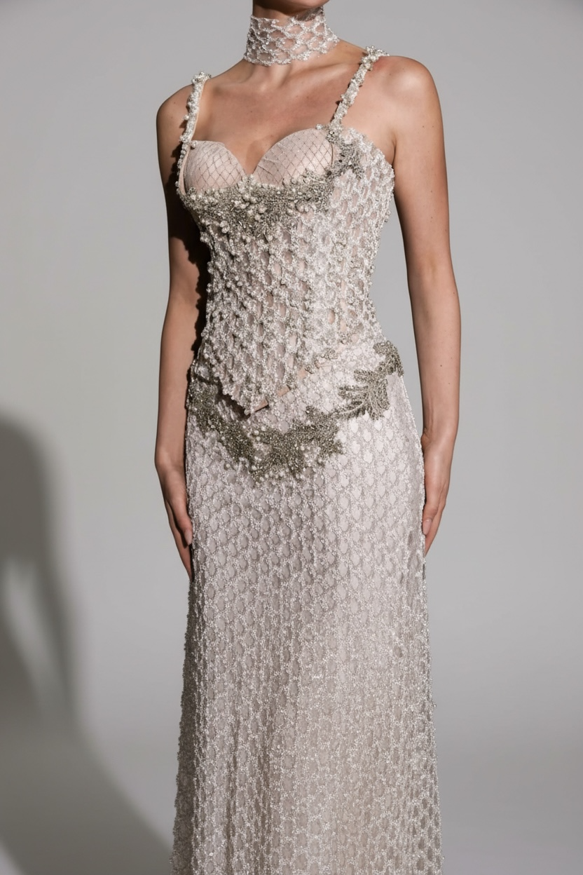 A Maison Two piece Set – Embellished Corset & Fitted Long Skirt