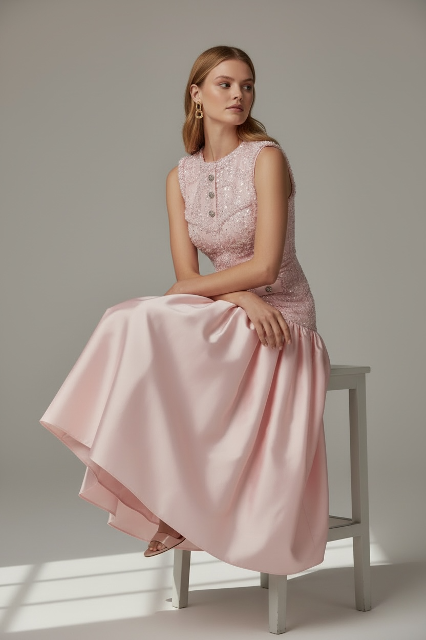 Aurélise – Luxury Evening Gown with Hand-Embroidered Detail and Flared Silhouette