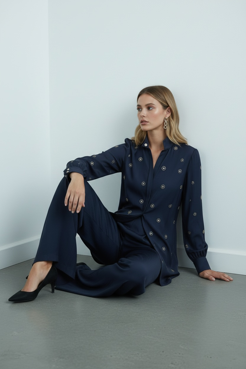 Maison Étoile-Midnight Navy Embellished Couture Set