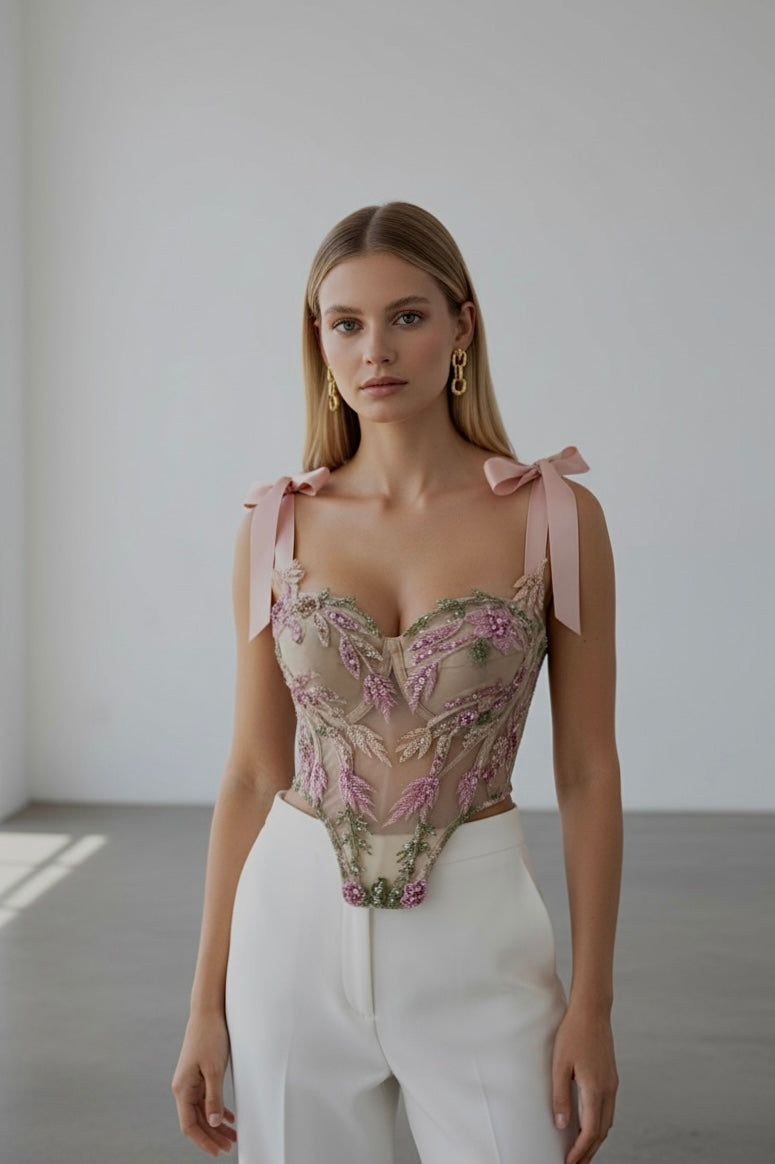 Corset Flower de Luxe – Couture with LaceUp Back and Delicate Tulle