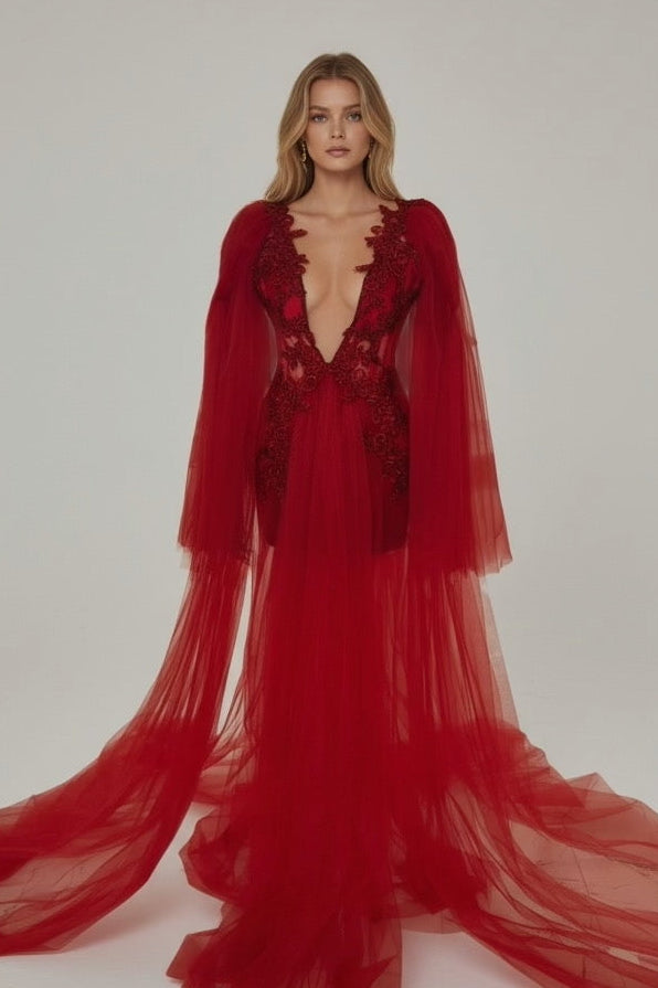 Rouge Haute Couture Gown
Hand-Embroidered Masterpiece