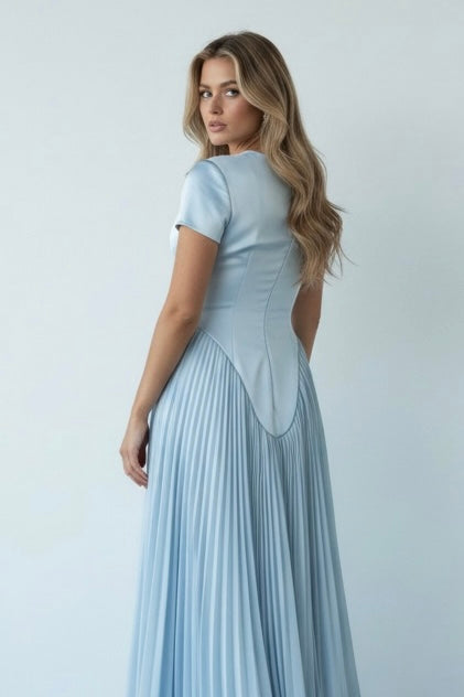 Blue Muse Gown – Satin & Chiffon Dress