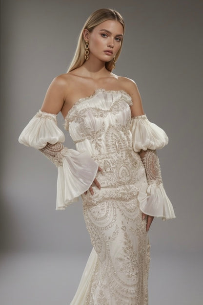 DAPHNÉ – Draped Lace Couture Gown