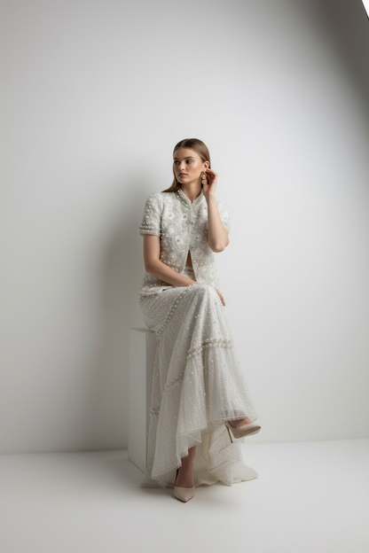 A Maison Two Piece icon Set – Hand-Embellished Jacket & Flared Skirt