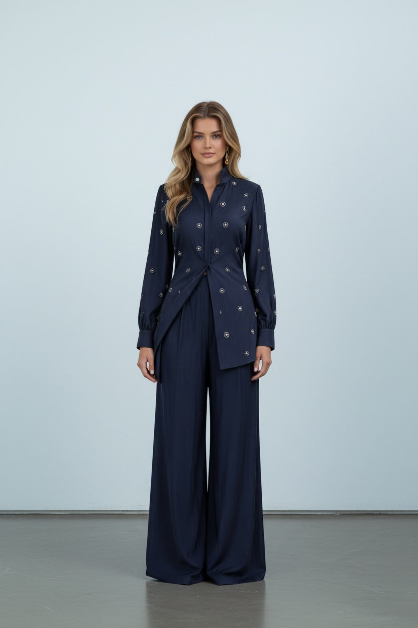 Maison Étoile-Midnight Navy Embellished Couture Set