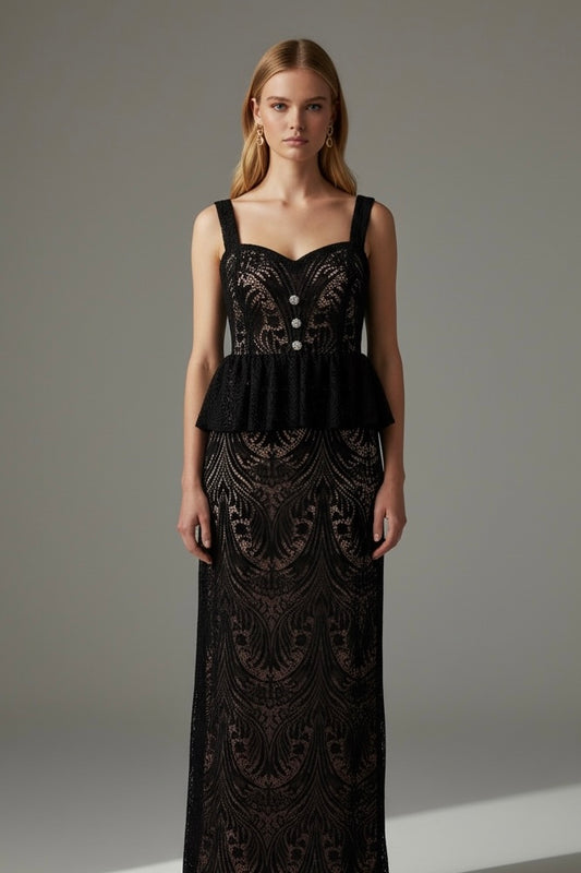 L’Obscure Elegance Lace Two-Piece Set with Corset & Flared Skirt