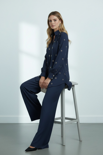 Maison Étoile-Midnight Navy Embellished Couture Set