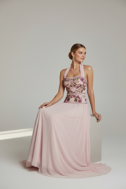 aRosé Lumière Couture - draped Corsage & Chiffon Skirt - Hand embroidery