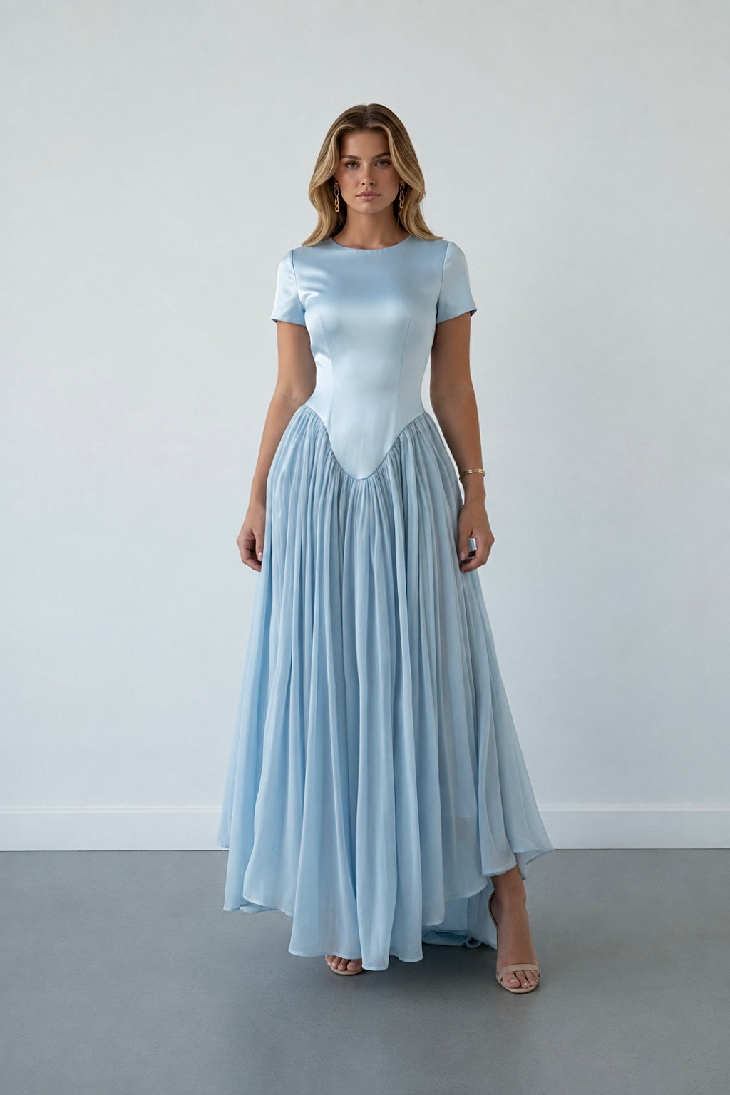 Blue Muse Gown – Satin & Chiffon Dress