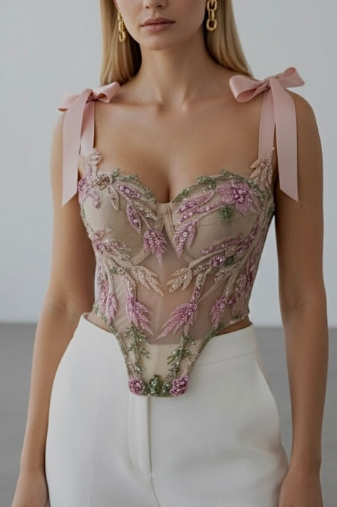 Corset Flower de Luxe – Couture with LaceUp Back and Delicate Tulle