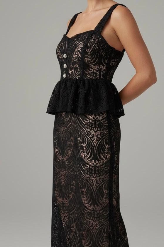 L’Obscure Elegance Lace Two-Piece Set with Corset & Flared Skirt