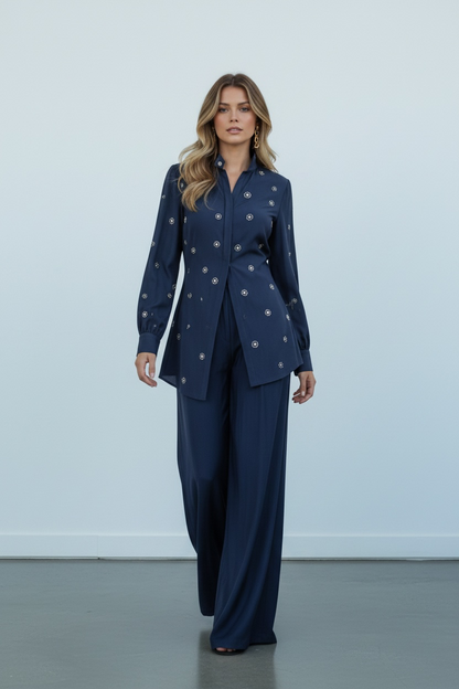 Maison Étoile-Midnight Navy Embellished Couture Set