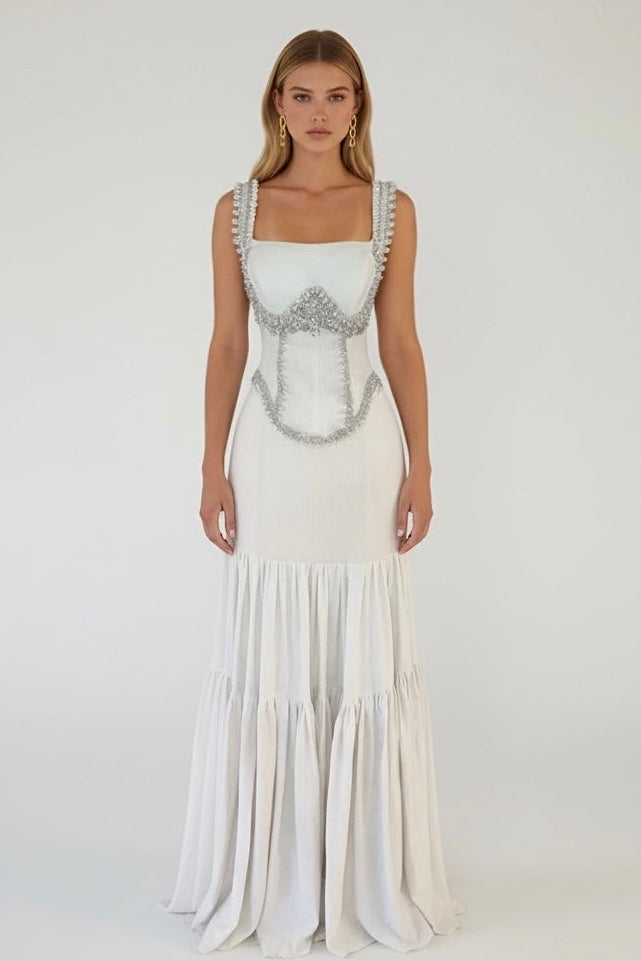 Éclat de Lin – Linen Two-Piece Set with Corset & Flared Skirt