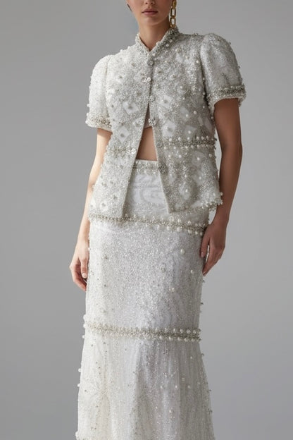A Maison Two Piece icon Set – Hand-Embellished Jacket & Flared Skirt