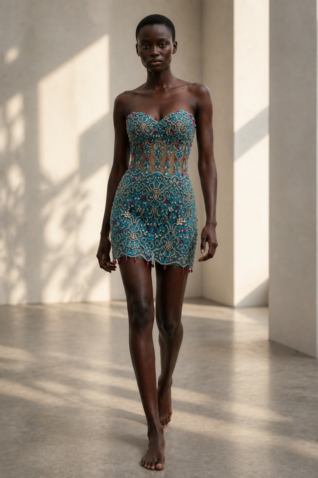 A Turquoise Crystal - handcrafted Haute Couture