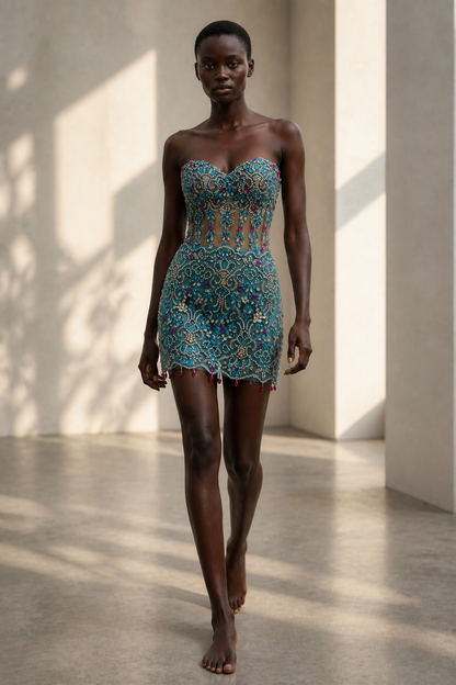 A Turquoise Crystal - handcrafted Haute Couture