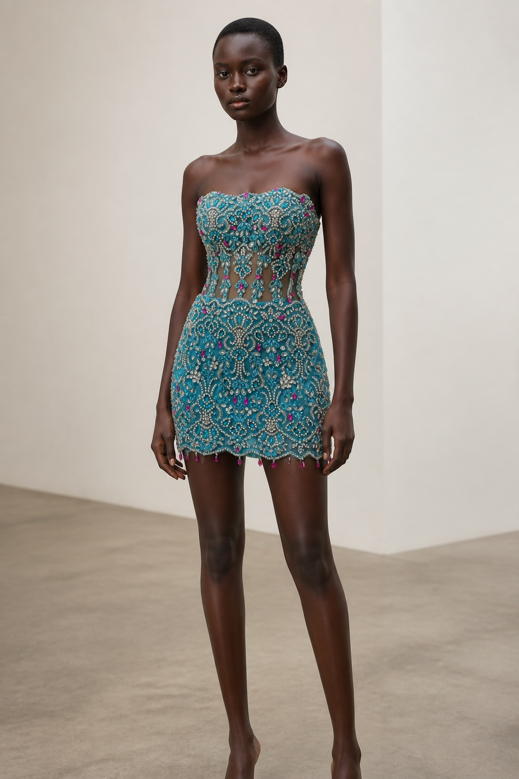 A Turquoise Crystal - handcrafted Haute Couture