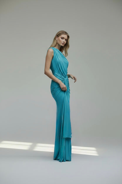 The Verena Draped Jersey Dress – Turquoise