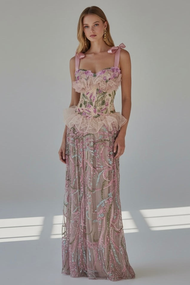 Élie Rose – Couture Evening Gown with Embroidered Tulle & Satin