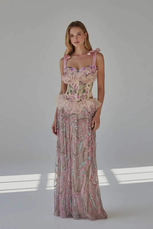 Élie Rose – Couture Evening Gown with Embroidered Tulle & Satin