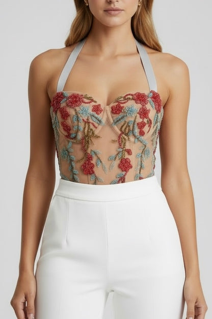 Corset Fee – Hand-Embellished Pearl & Crystal Lace-Up Corset