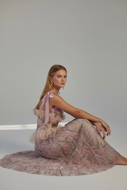 Élie Rose – Couture Evening Gown with Embroidered Tulle & Satin