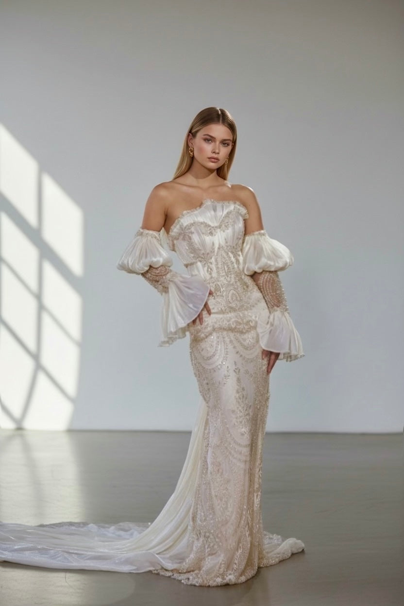DAPHNÉ – Draped Lace Couture Gown