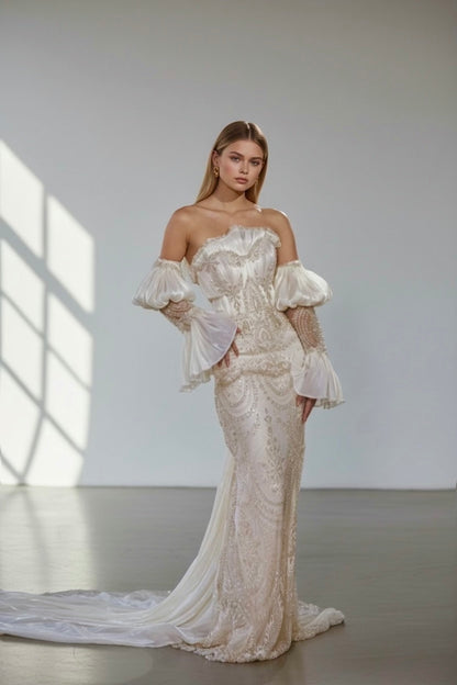 DAPHNÉ – Draped Lace Couture Gown