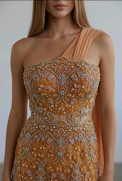 A orange crystal - handcrafted Haute Couture