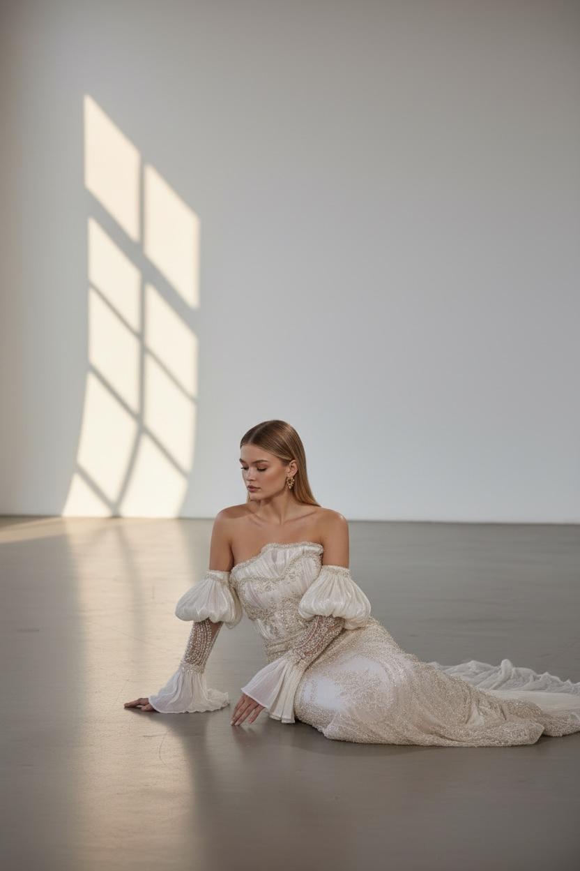 DAPHNÉ – Draped Lace Couture Gown