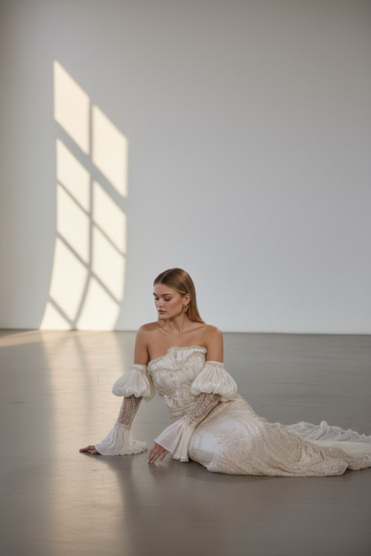 DAPHNÉ – Draped Lace Couture Gown