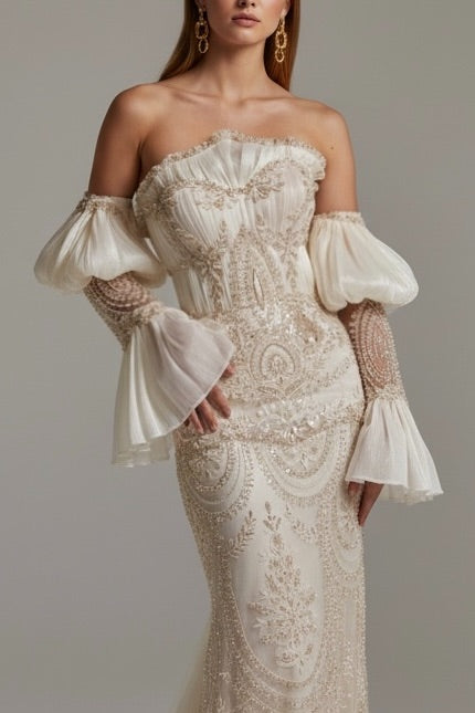 DAPHNÉ – Draped Lace Couture Gown