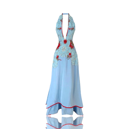 Maison Céleste Dress – Embroidered Cotton & Draped Chiffon Floral Dress