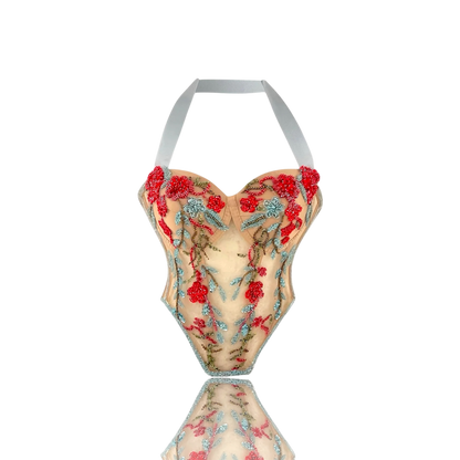 Corset Fee – Hand-Embellished Pearl & Crystal Lace-Up Corset