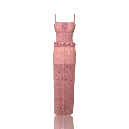 Knitwear Rosée d’Amour – Hand-Crocheted Two-Piece Set with Corset & Ankle-Length Skirt